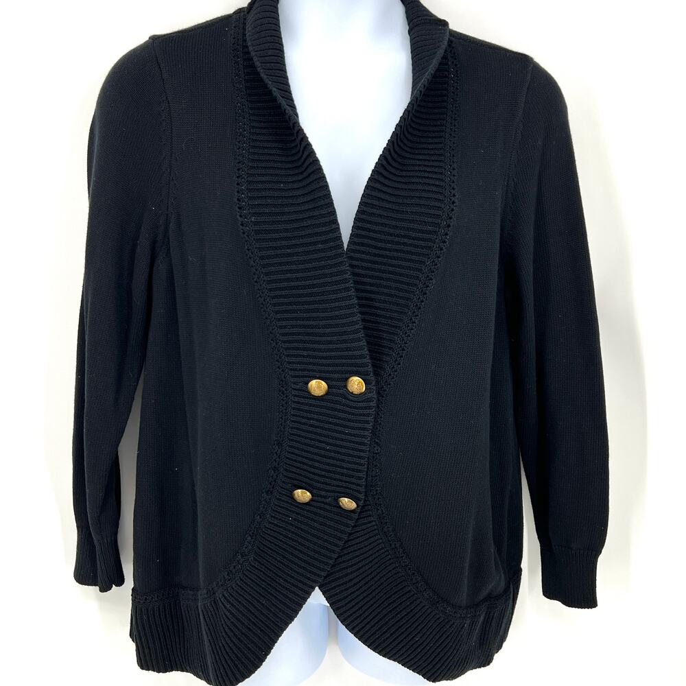 Vintage Lauren Ralph Lauren Black Knit Double Breasted Cardigan XL **READ**